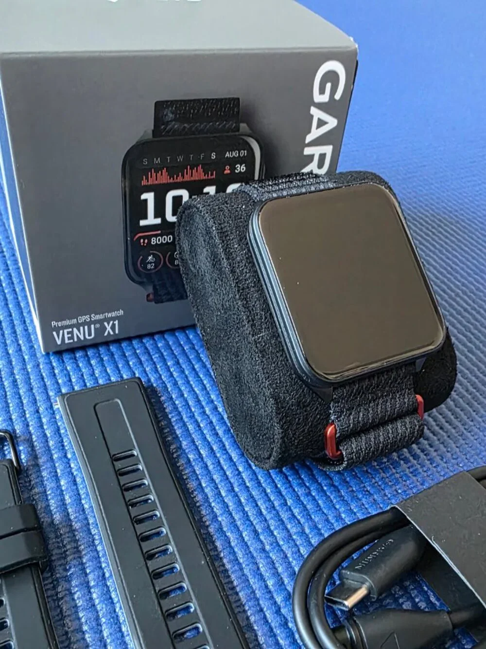 Garmin Venu X1 Black with Slate Titanium Caseback & Black Nylon & Rubber Bands